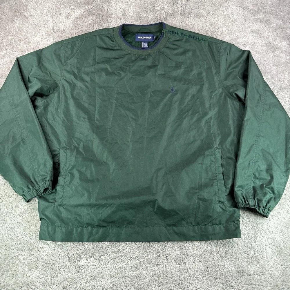 Polo Golf Ralph Lauren Mens L Green Windbreaker Side Zip Pullover Mesh Lined Vtg